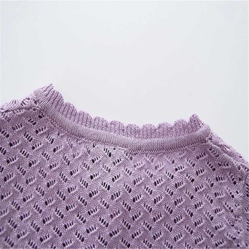 Girls Long Sleeve Hollow Out Solid Cardigan Sweaters