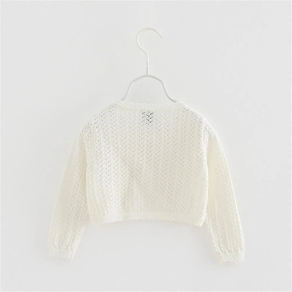 Girls Long Sleeve Hollow Out Solid Cardigan Sweaters