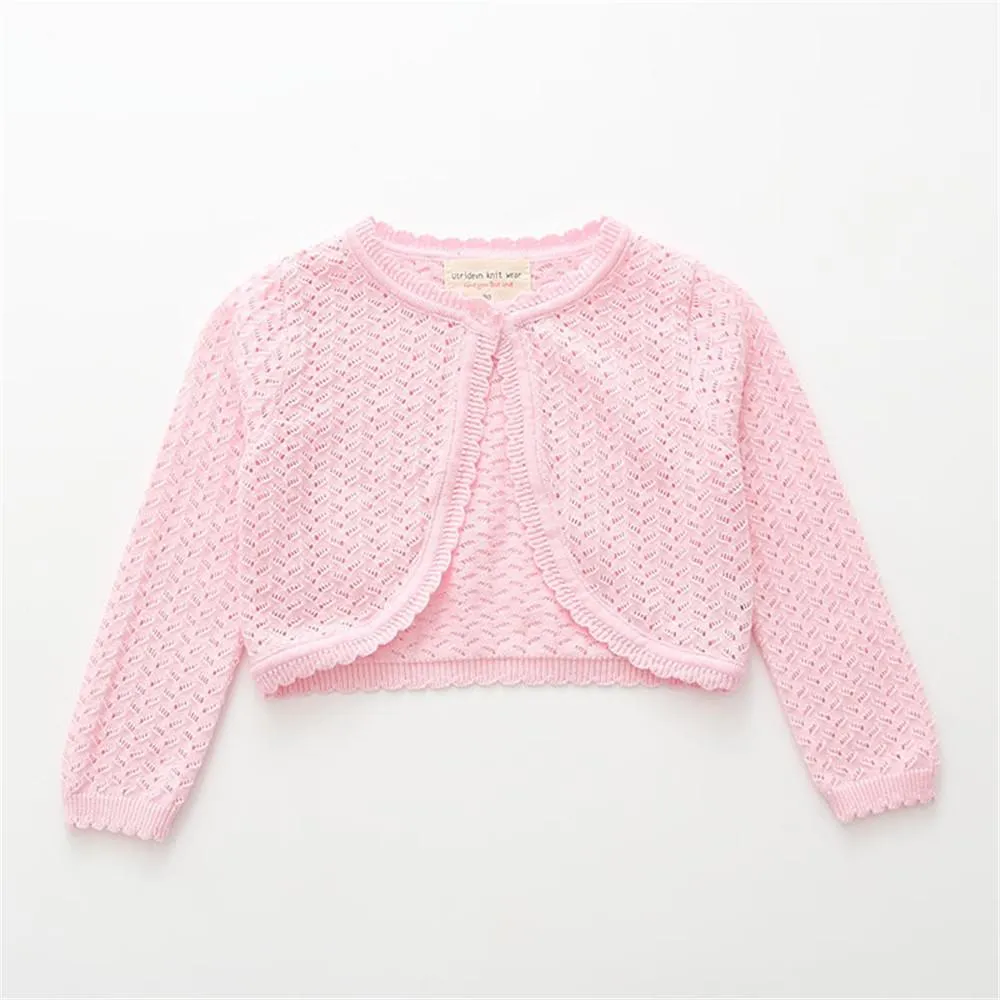 Girls Long Sleeve Hollow Out Solid Cardigan Sweaters