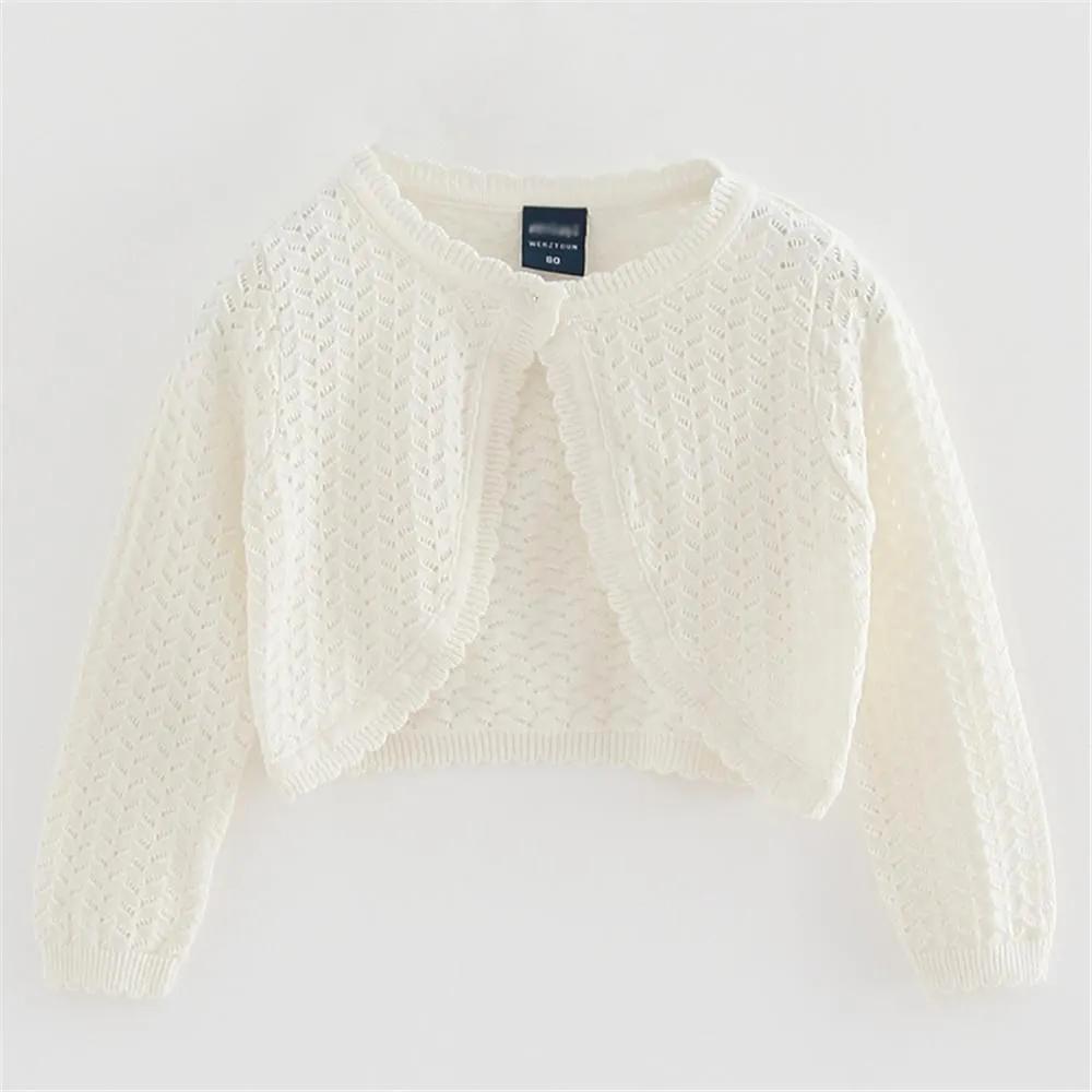 Girls Long Sleeve Hollow Out Solid Cardigan Sweaters