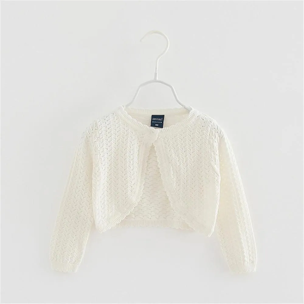 Girls Long Sleeve Hollow Out Solid Cardigan Sweaters