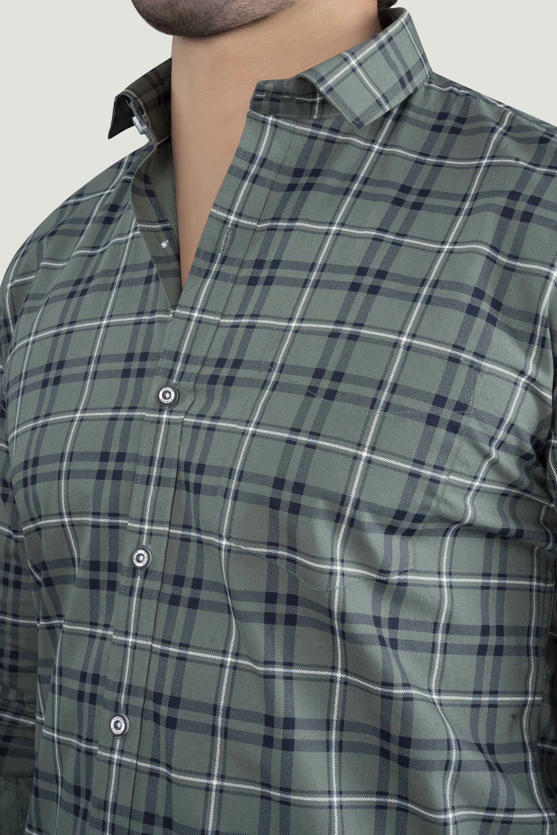 Gleb Light Green Cotton Check Shirt