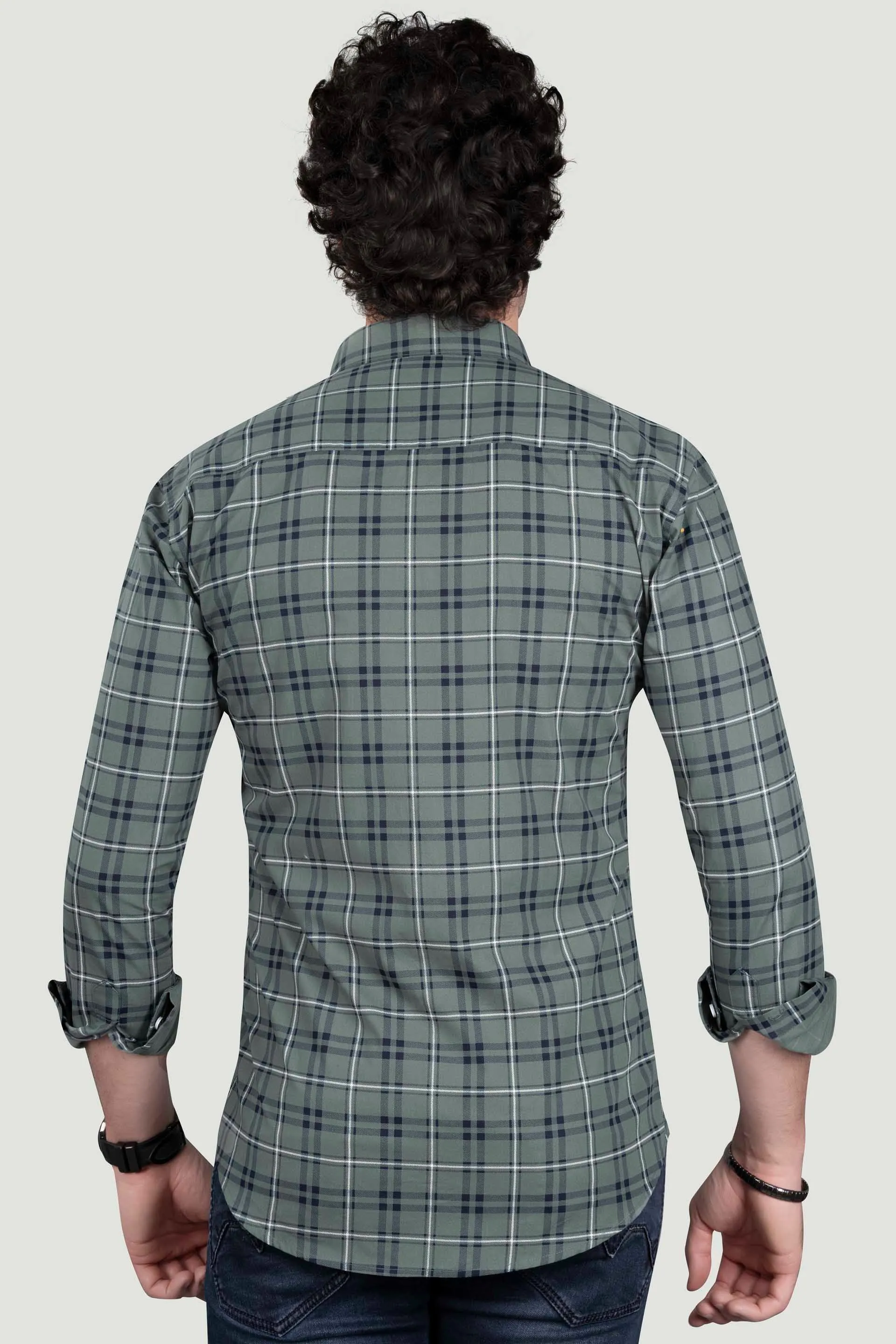 Gleb Light Green Cotton Check Shirt