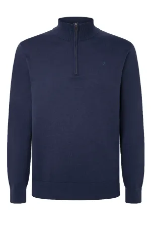 Hackett Cotton Silk Half Zip Knitwear Navy