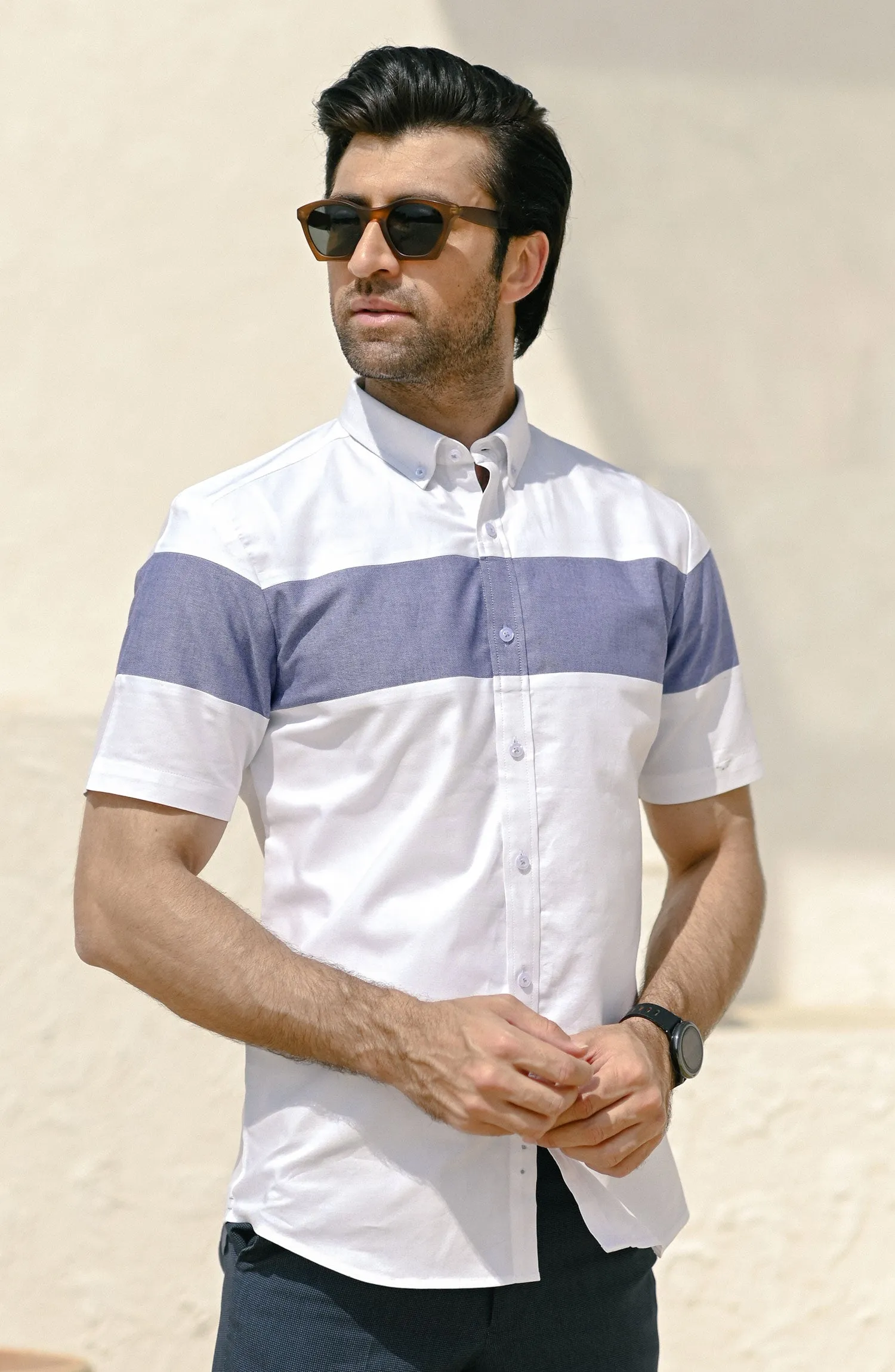 HALF SLEEVE ZERQ - OXFORD LIGHT BLUE STRIPER
