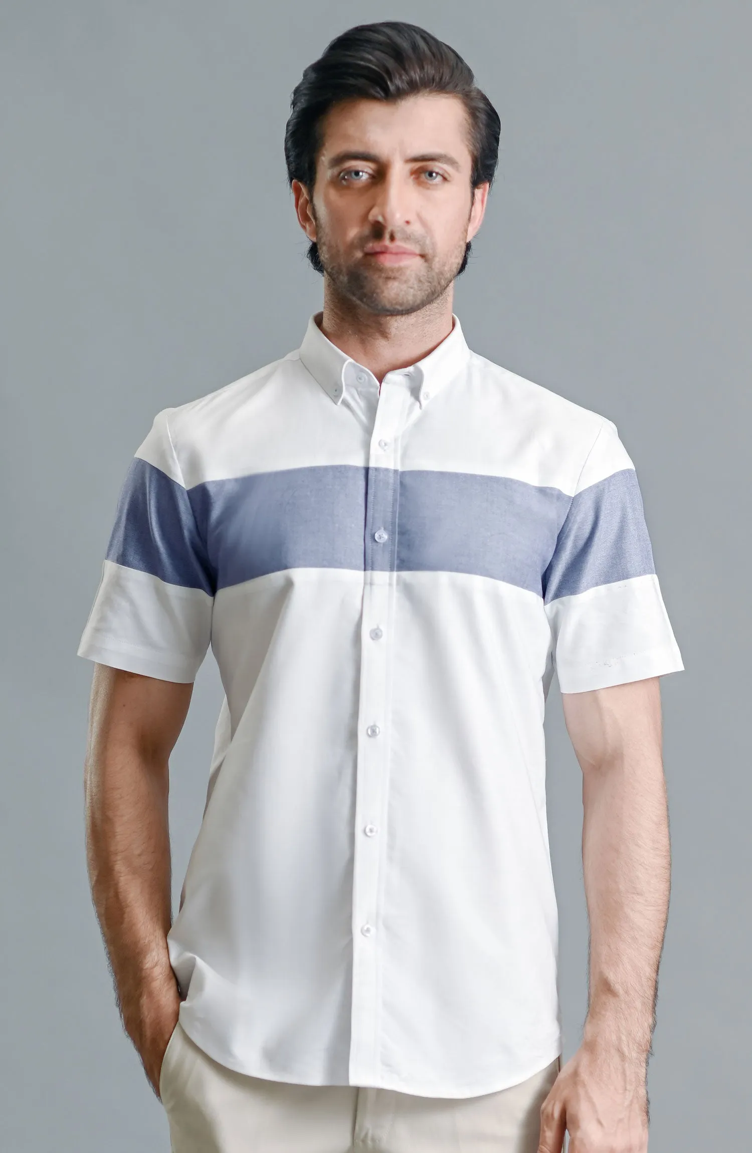 HALF SLEEVE ZERQ - OXFORD LIGHT BLUE STRIPER