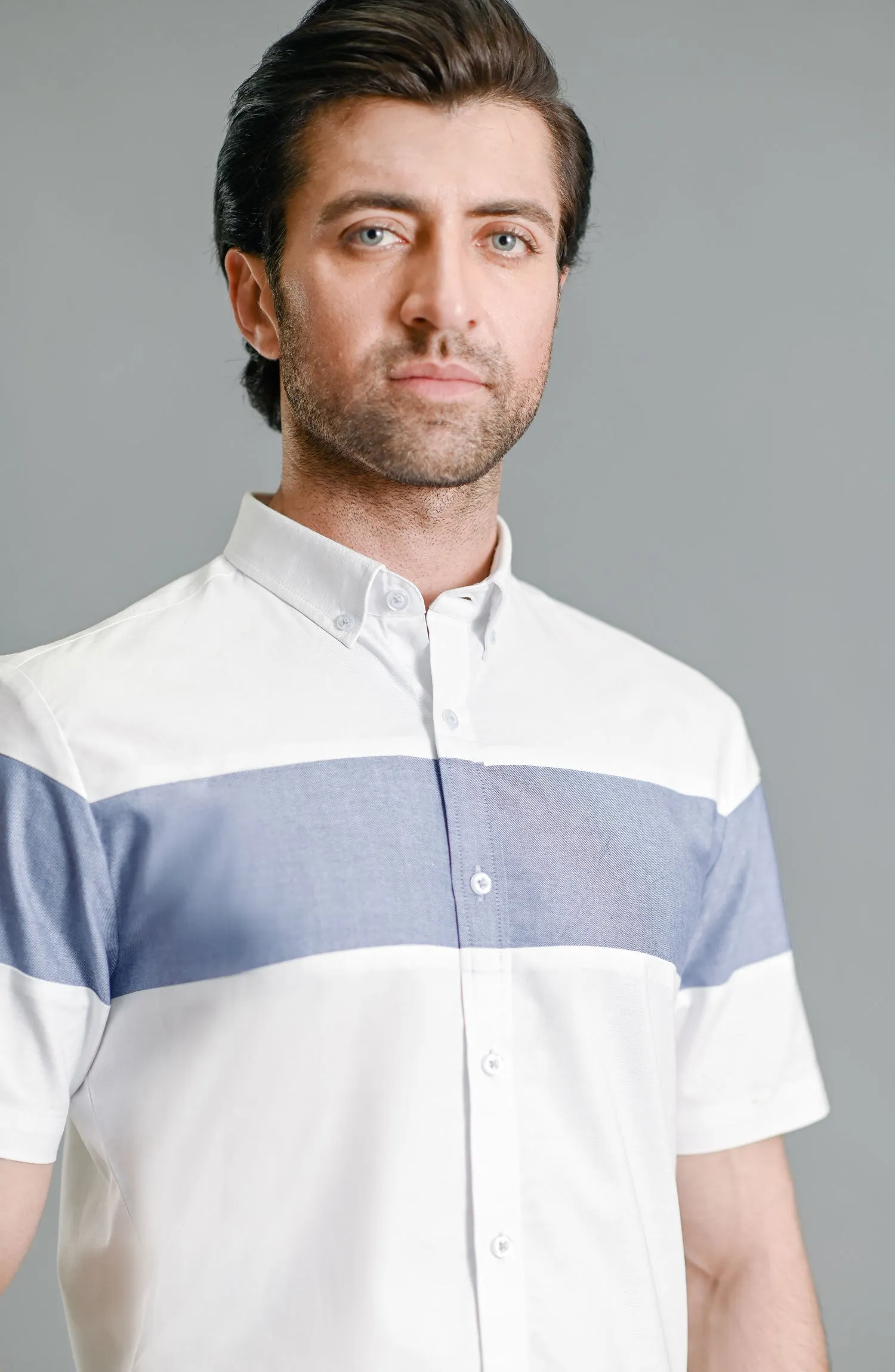 HALF SLEEVE ZERQ - OXFORD LIGHT BLUE STRIPER