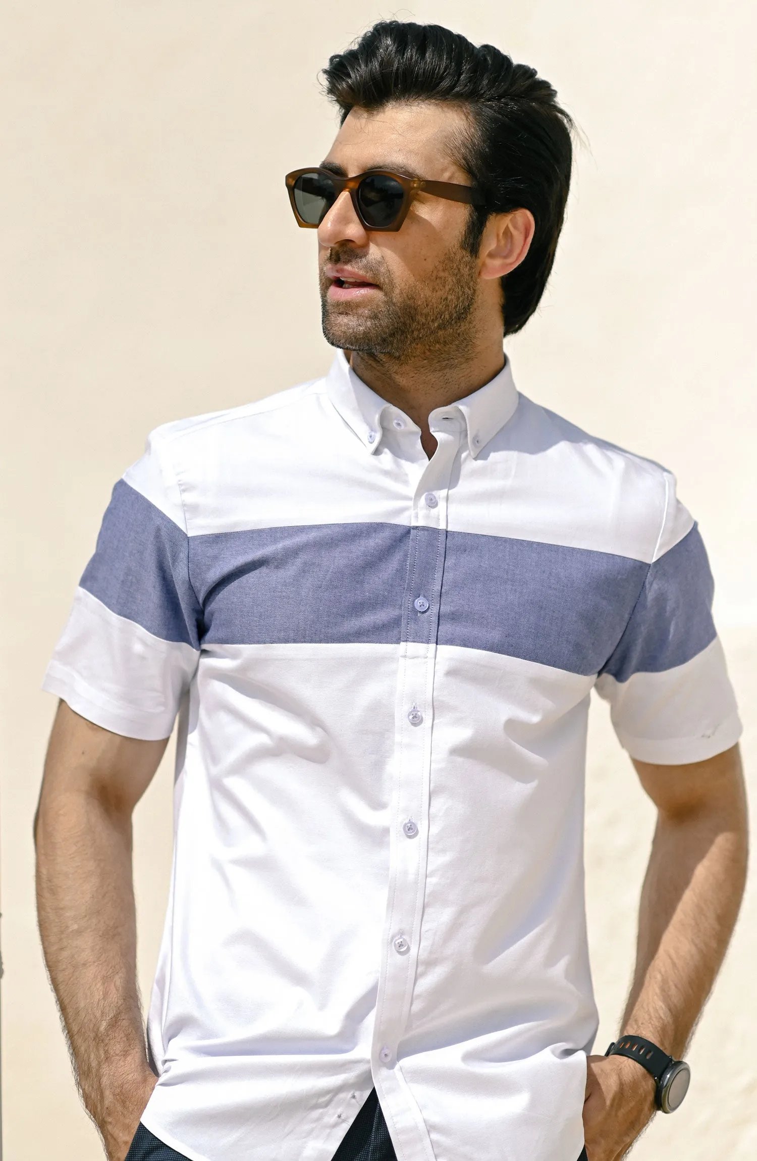 HALF SLEEVE ZERQ - OXFORD LIGHT BLUE STRIPER