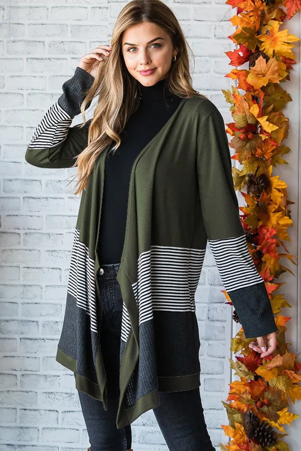 Heimish Long Sleeve  Color Block Open Cardigan