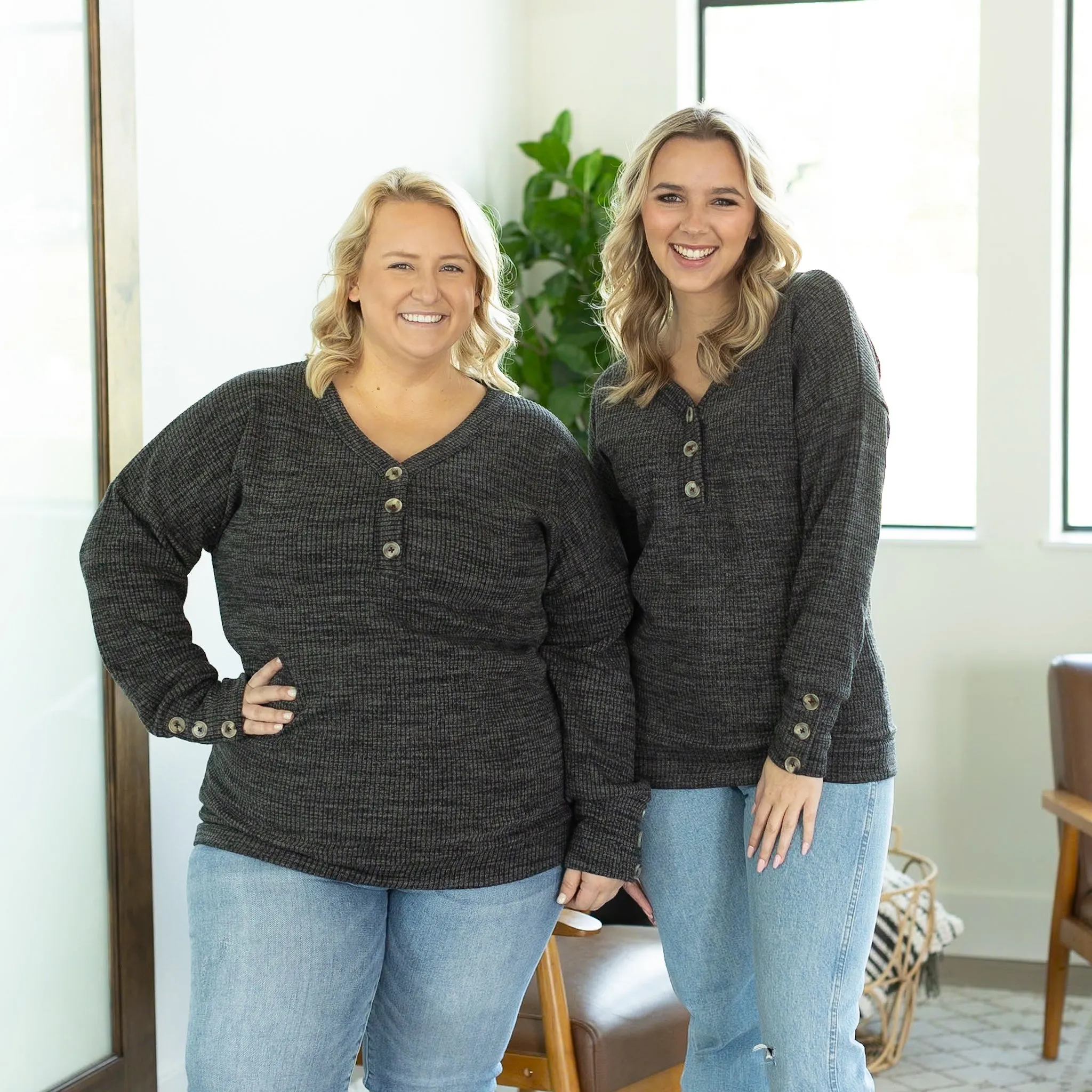 IN STOCK Brittney Button Sweater - Charcoal
