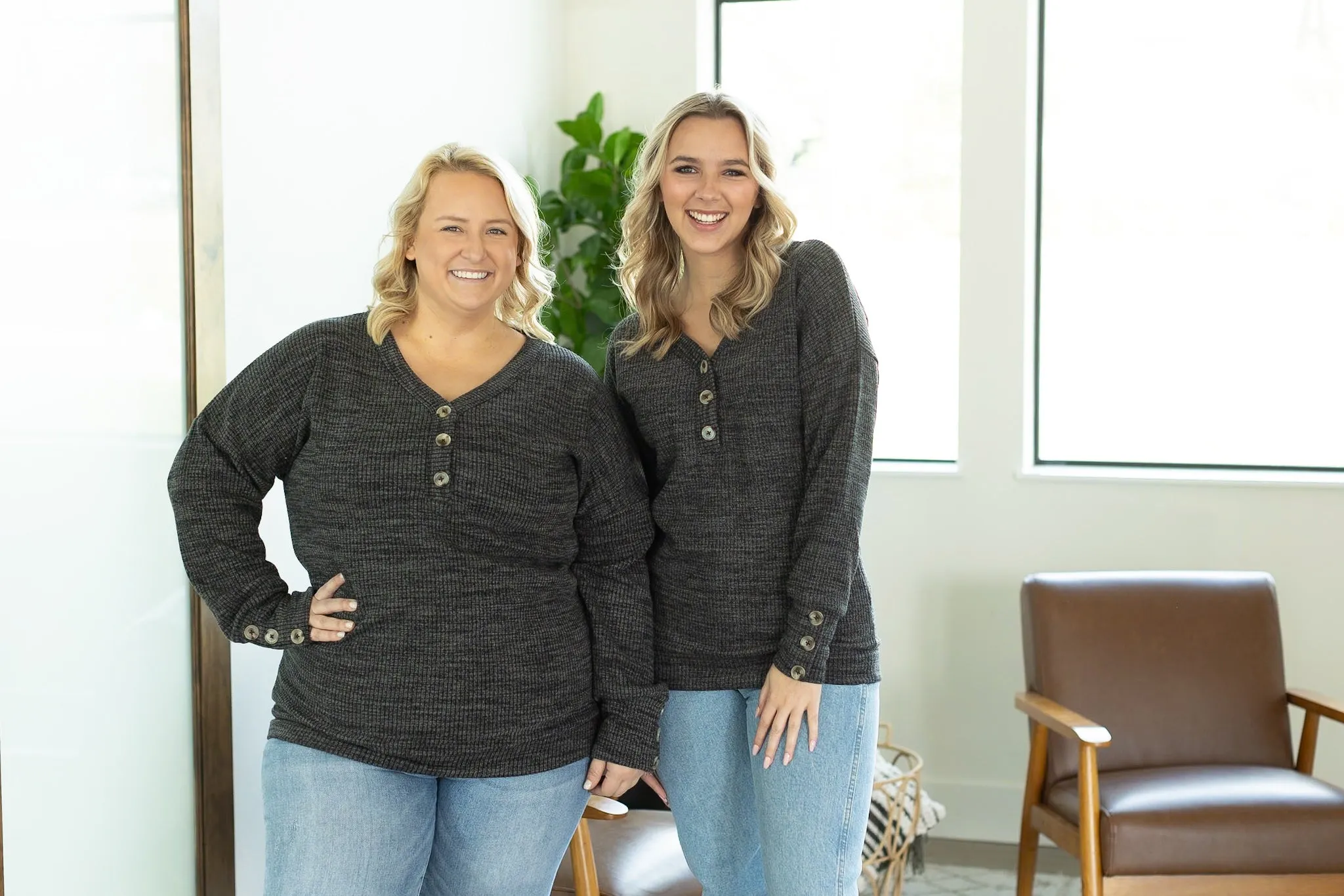IN STOCK Brittney Button Sweater - Charcoal