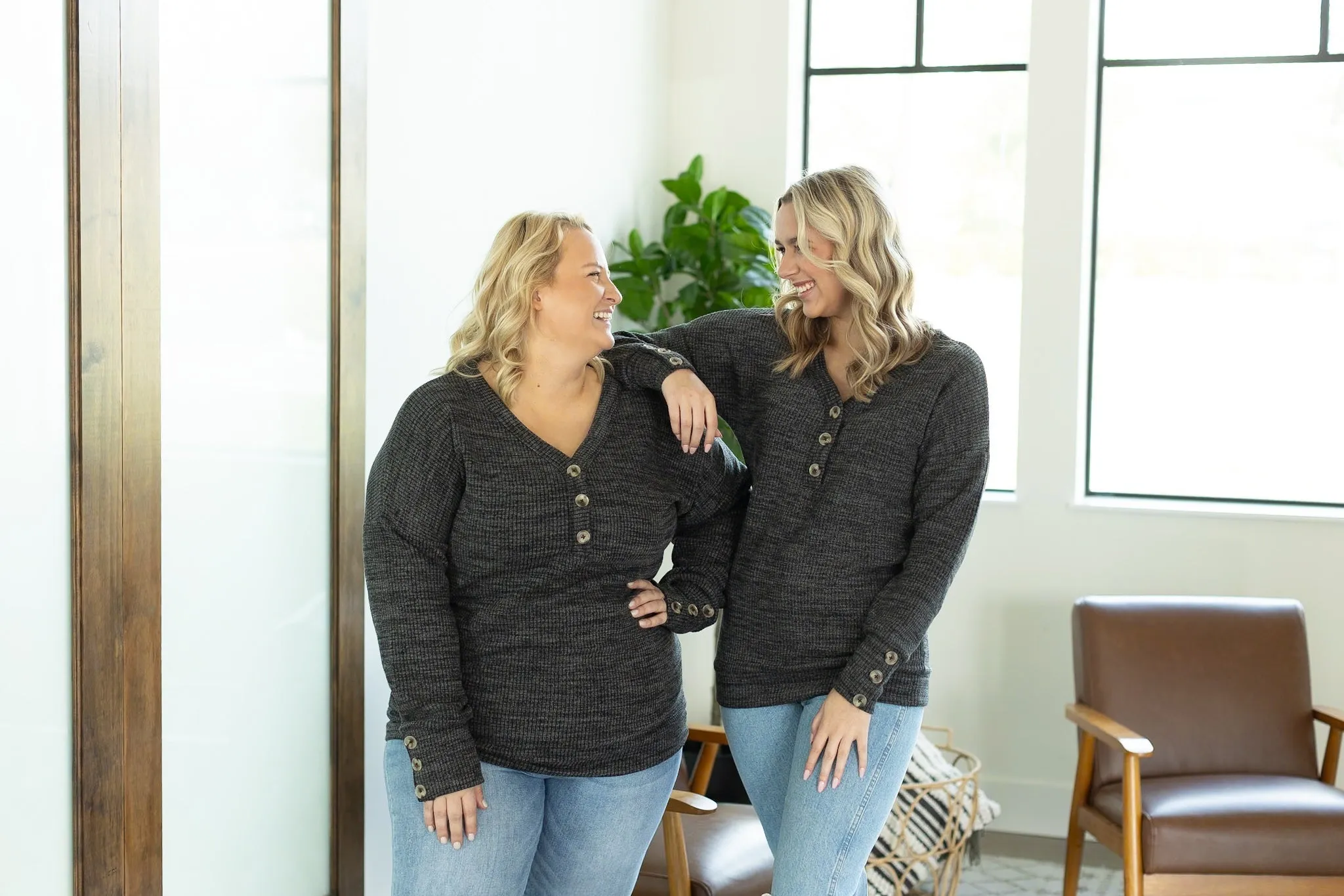 IN STOCK Brittney Button Sweater - Charcoal
