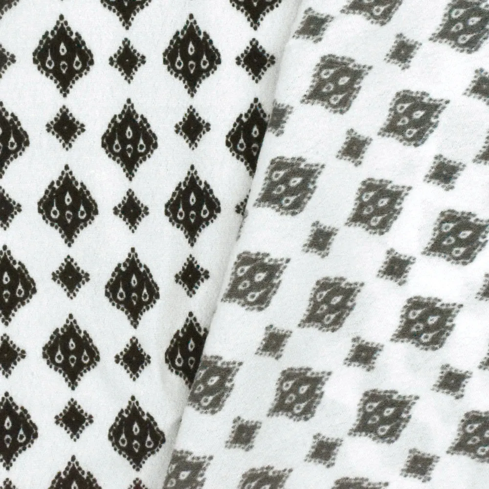 Ivory-Black Ogee Diamond Printed Rayon Crepe Faille Woven Fabric