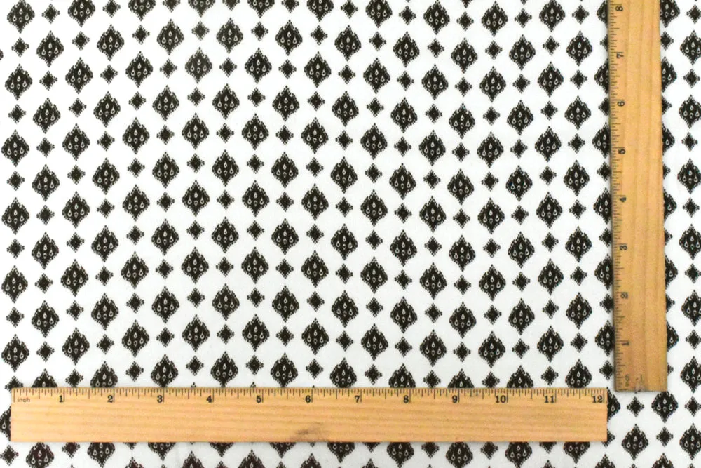 Ivory-Black Ogee Diamond Printed Rayon Crepe Faille Woven Fabric