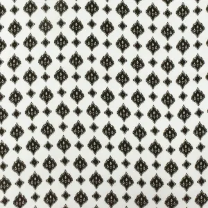 Ivory-Black Ogee Diamond Printed Rayon Crepe Faille Woven Fabric