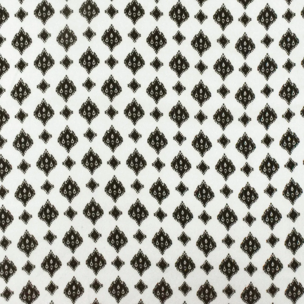 Ivory-Black Ogee Diamond Printed Rayon Crepe Faille Woven Fabric