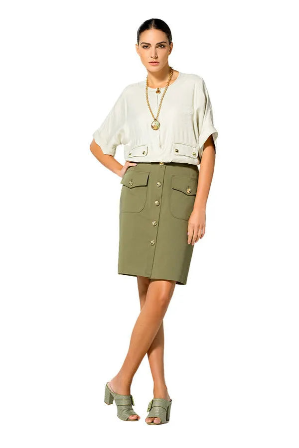KHAKI COTTON SAFARI SKIRT