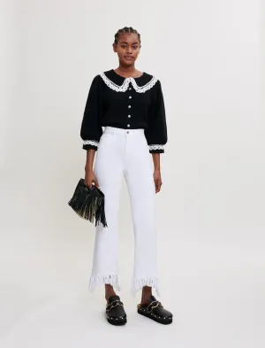KNIT CARDIGAN WITH LARGE CONTRAST COLLAR