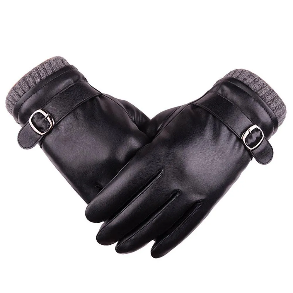 Leather Men Thicken Warm Thermal Gloves