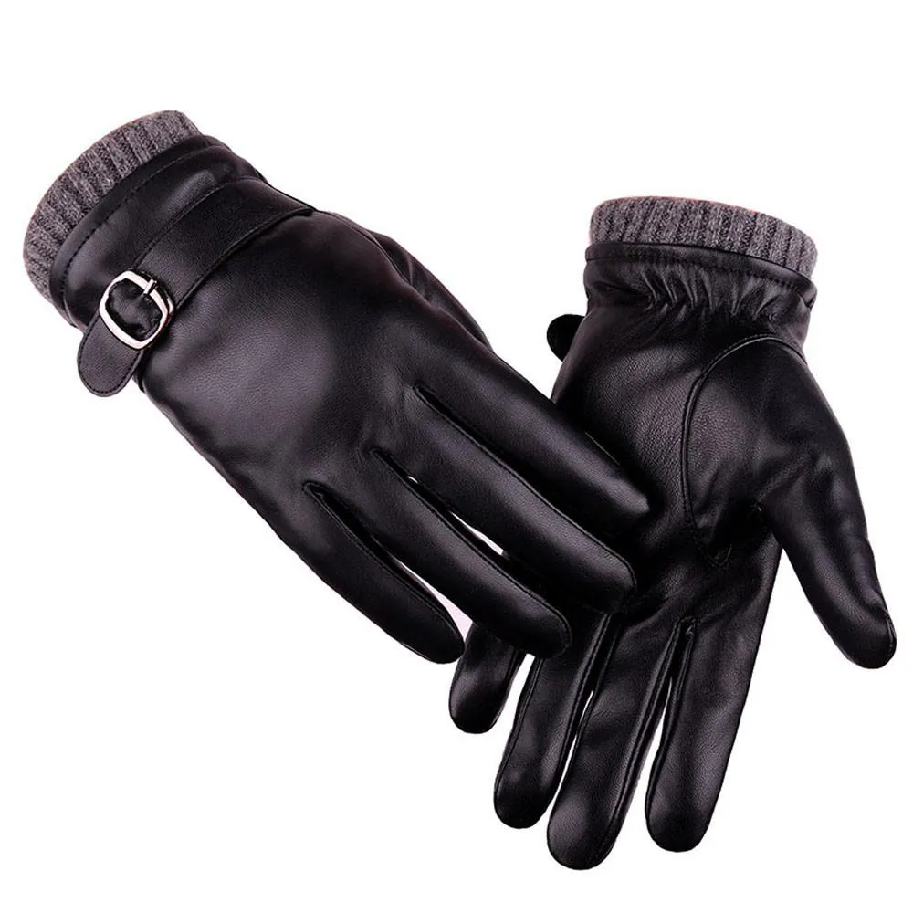 Leather Men Thicken Warm Thermal Gloves