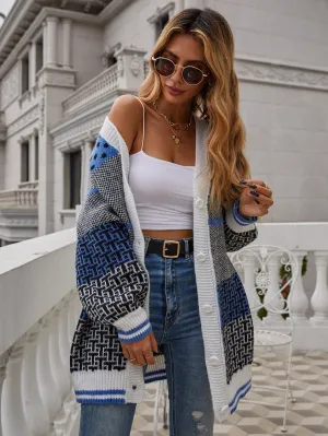 Letter & Polka Dot Pattern Drop Shoulder Cardigan