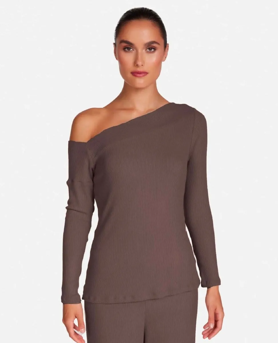 Maples One Shoulder Top Brownie