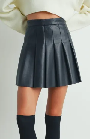 Midnight Leather Pleated Mini Skirt