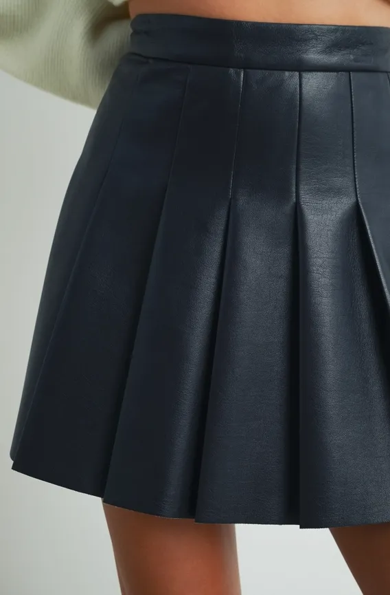 Midnight Leather Pleated Mini Skirt