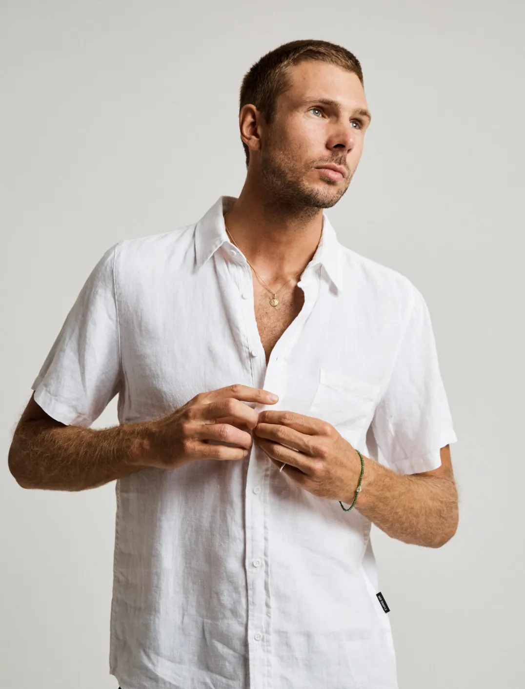 Mr Simple Linen Short Sleeve Shirt in White