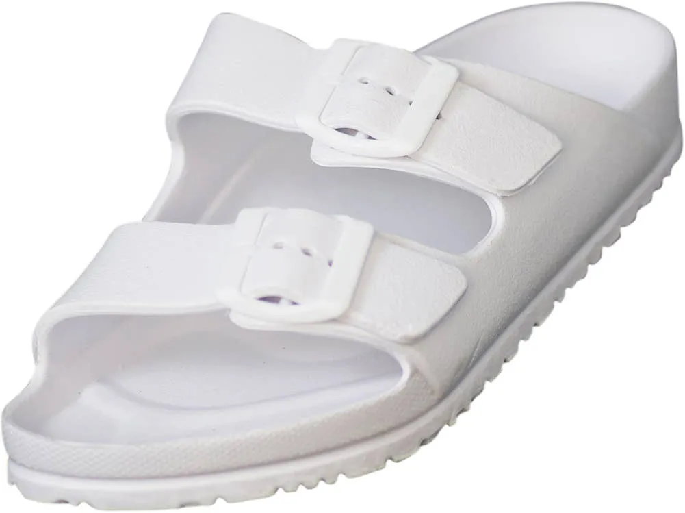 Norty Womens 2 Buckle Slide Clog White