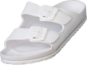 Norty Womens 2 Buckle Slide Clog White