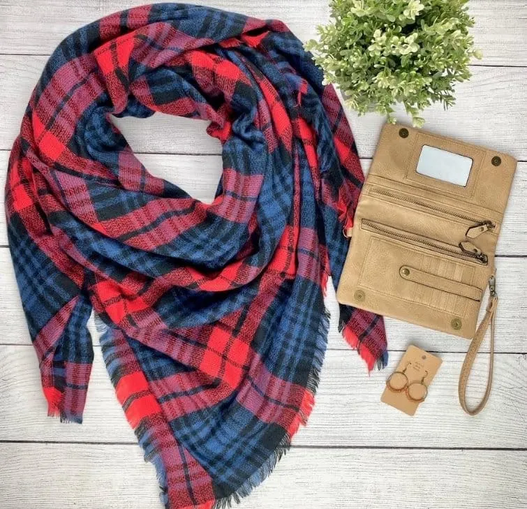 Red and Navy Blanket Scarf