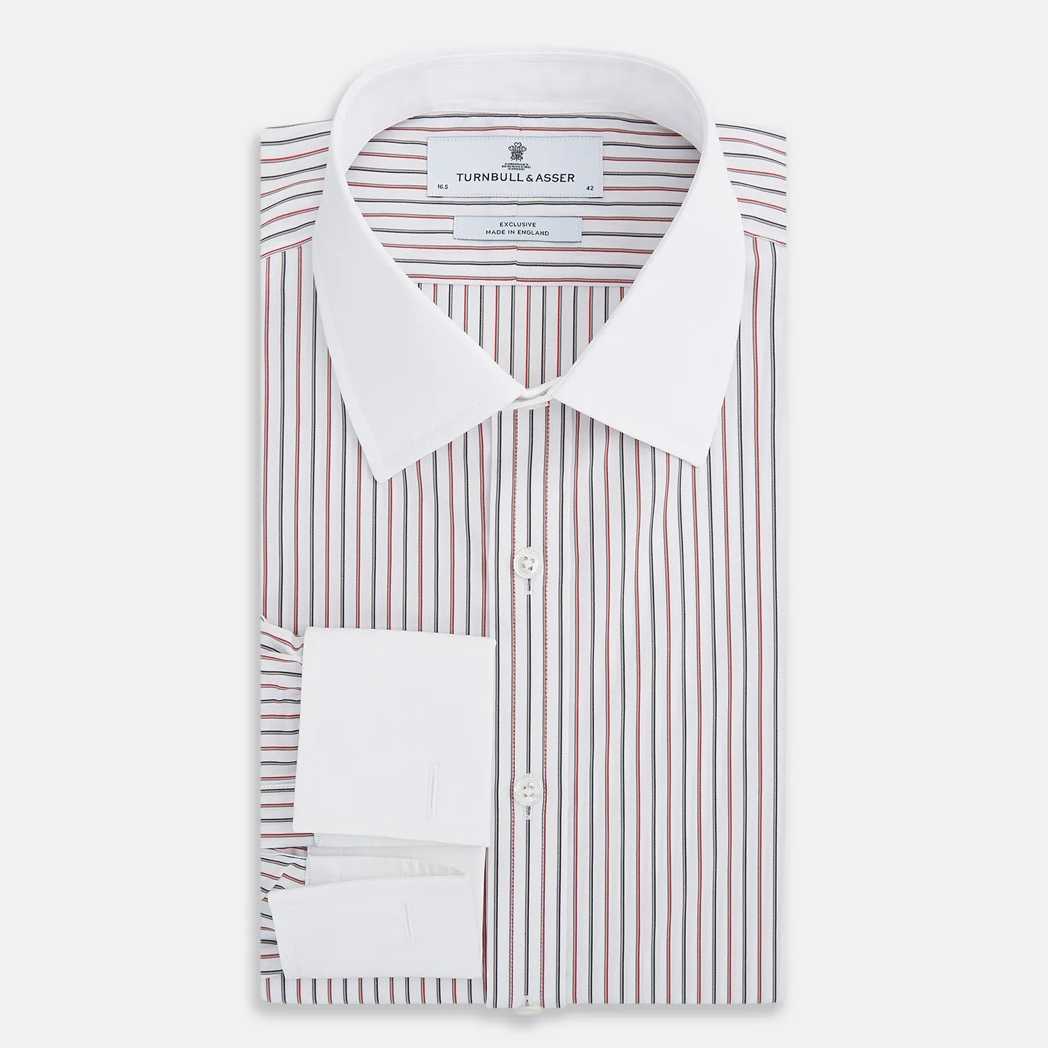 Red Double Stripe Shirt with Contrast T&A Collar and Cuffs