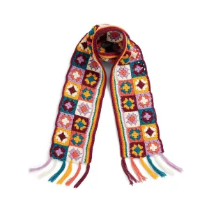 Red Heart Granny Squares & Stripes Crochet Scarf