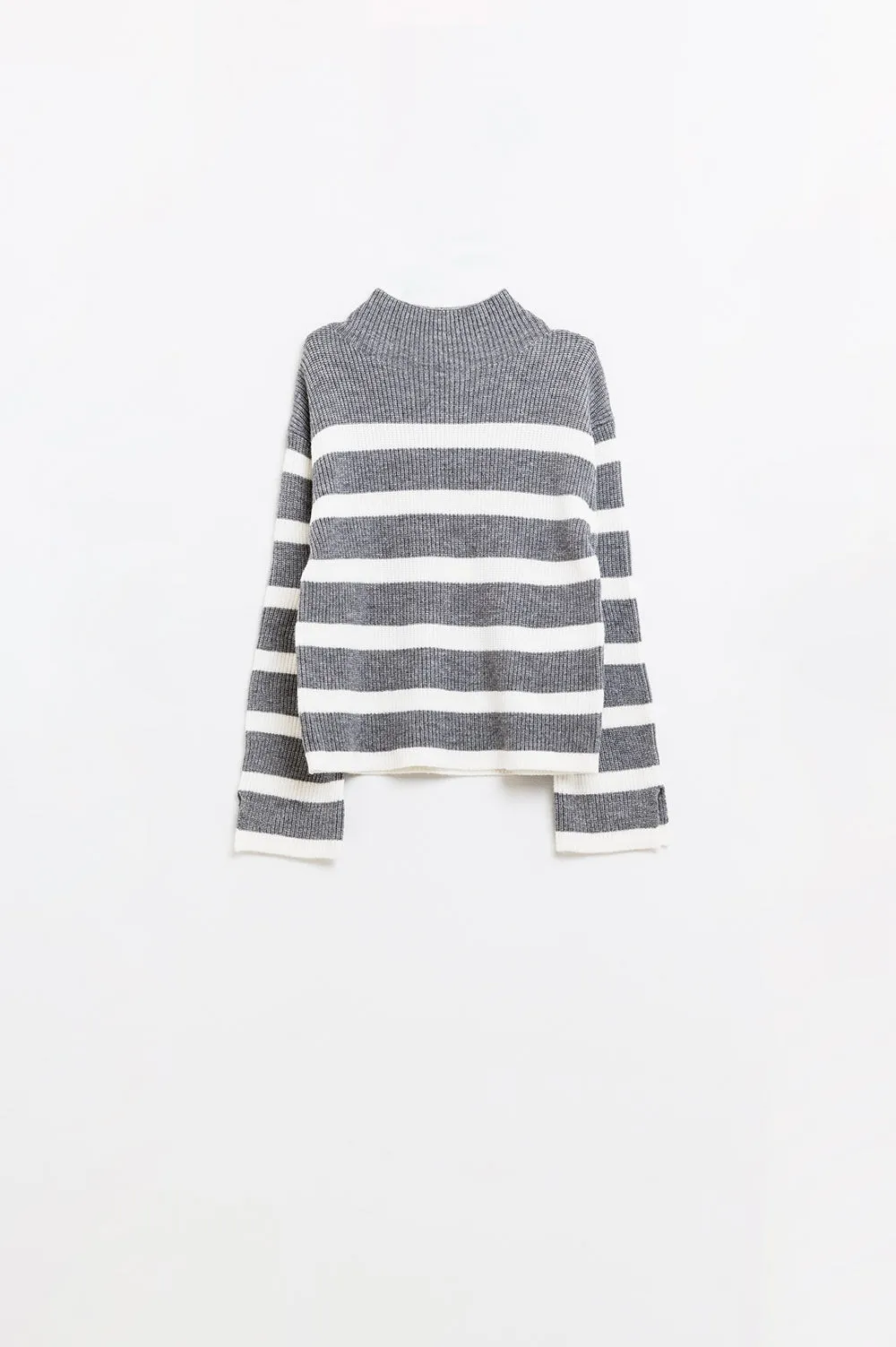 Ribbed knit jersey in grey with cream stripes