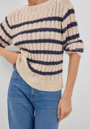 Ribbed Striped Long Sleeve Jumper - Beige/camel