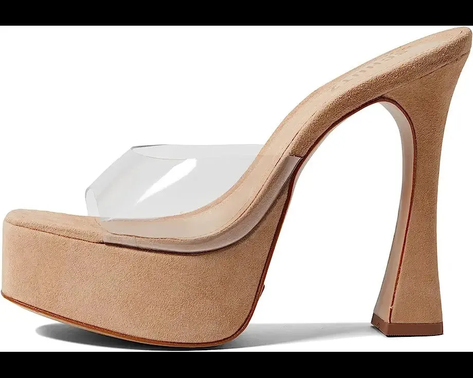 Schutz Haila Honey Beige Slip On Open Toe Block High Heel Platform Sandals