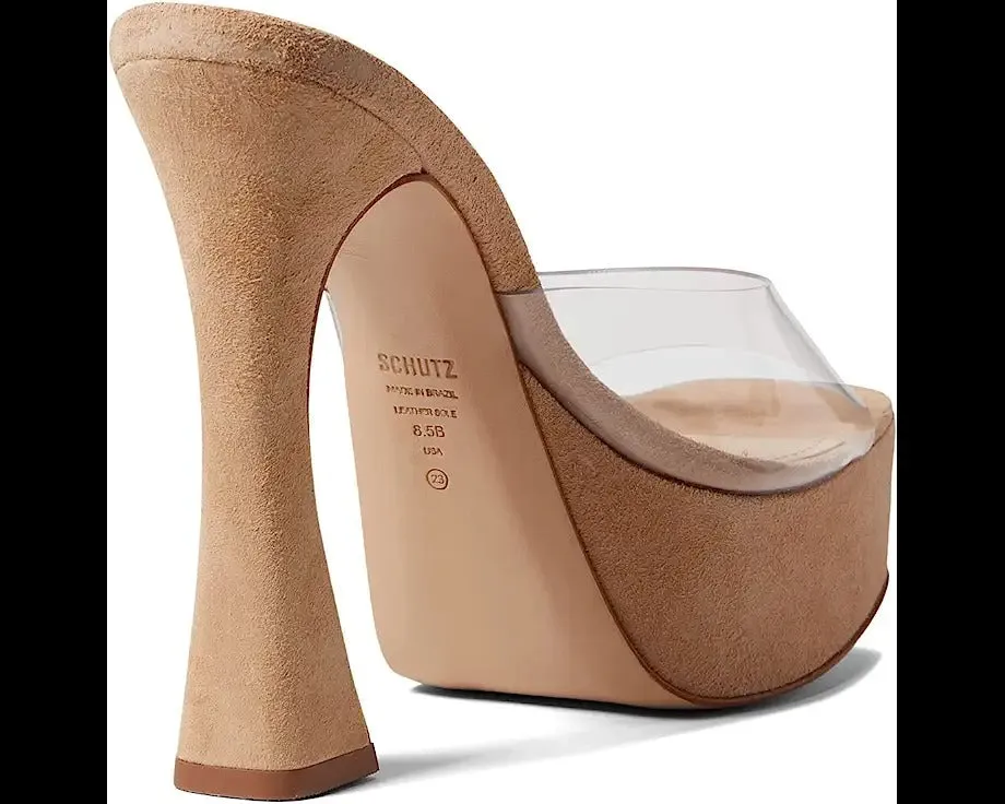 Schutz Haila Honey Beige Slip On Open Toe Block High Heel Platform Sandals