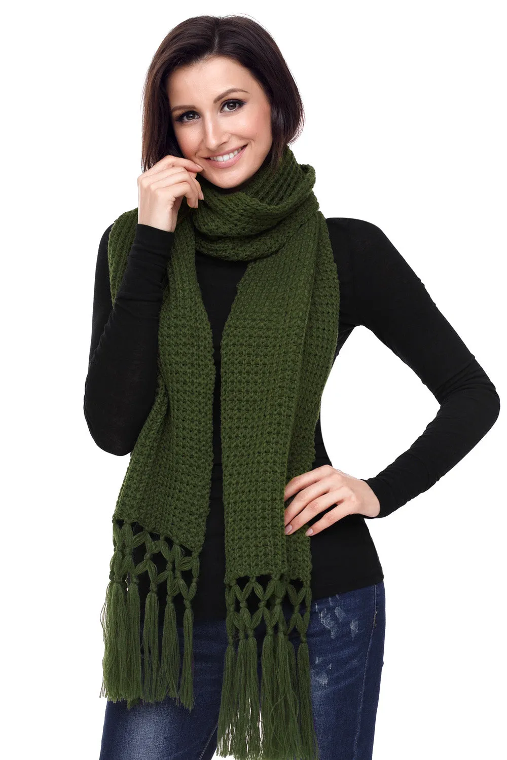 Sexy Green Cozy Chunky Knit Tassel Scarf