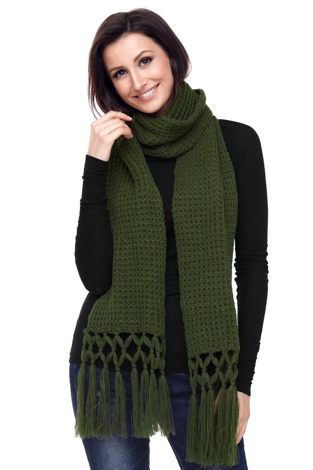 Sexy Green Cozy Chunky Knit Tassel Scarf