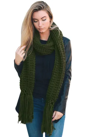 Sexy Green Cozy Chunky Knit Tassel Scarf