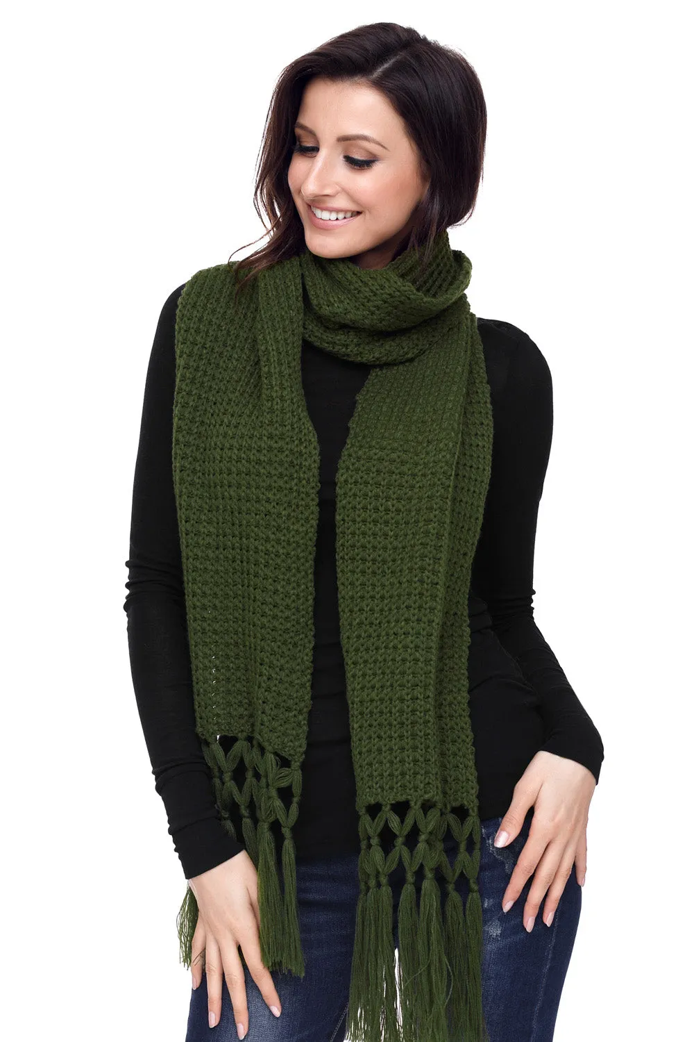 Sexy Green Cozy Chunky Knit Tassel Scarf