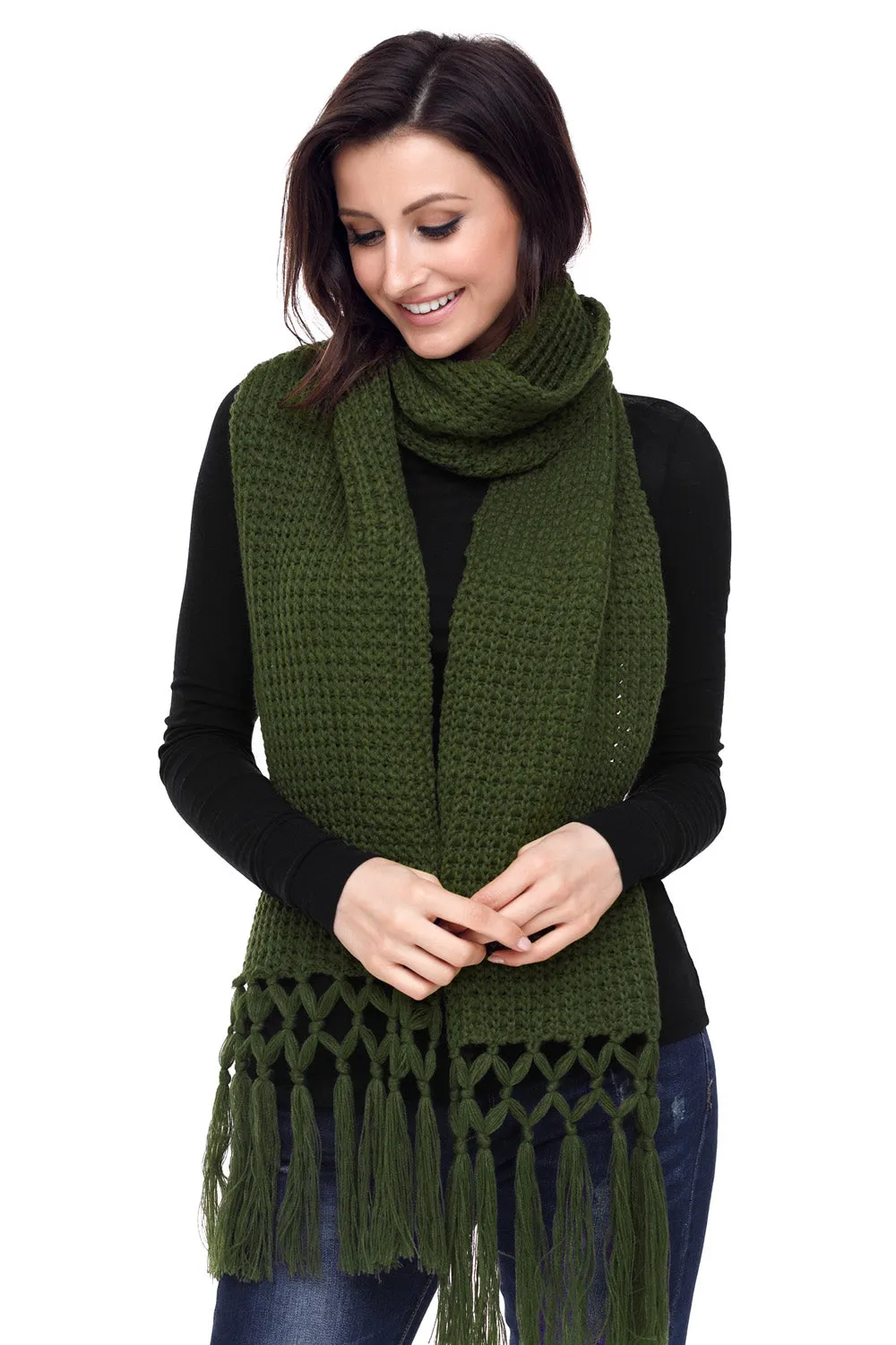 Sexy Green Cozy Chunky Knit Tassel Scarf