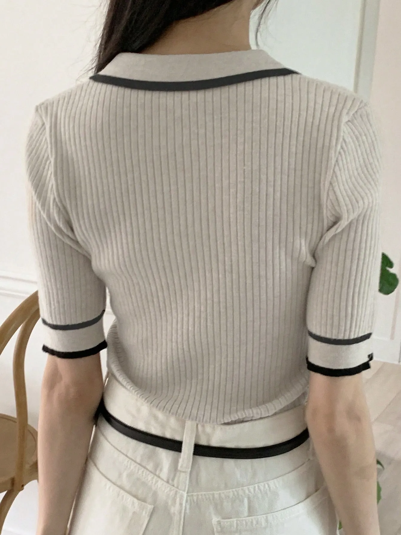 Shein DAZY Women's Casual Colorblock Stripe Polo Knit Top