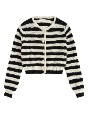 SHEIN Essnce Striped Pattern Button Front Cardigan
