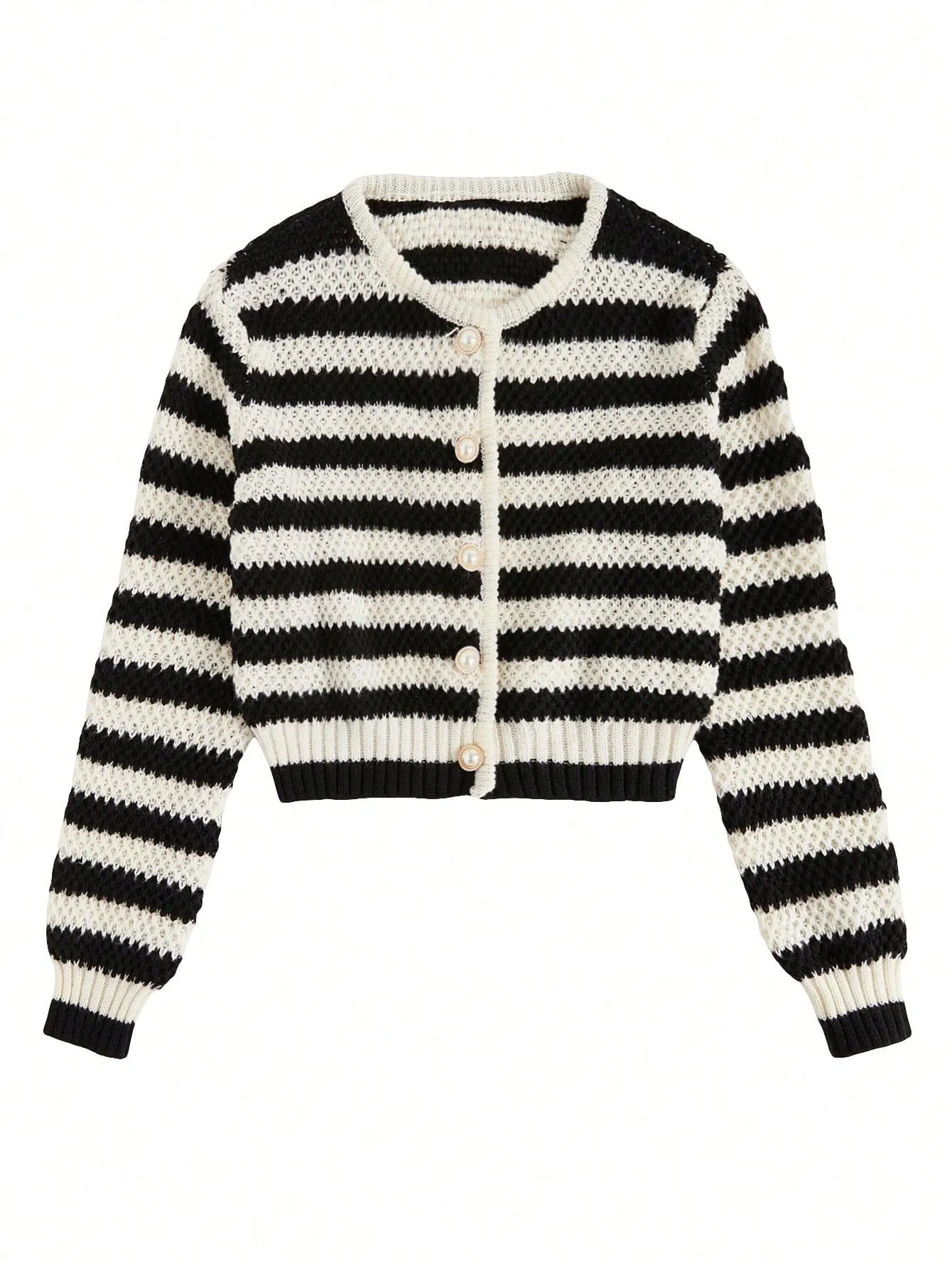 SHEIN Essnce Striped Pattern Button Front Cardigan