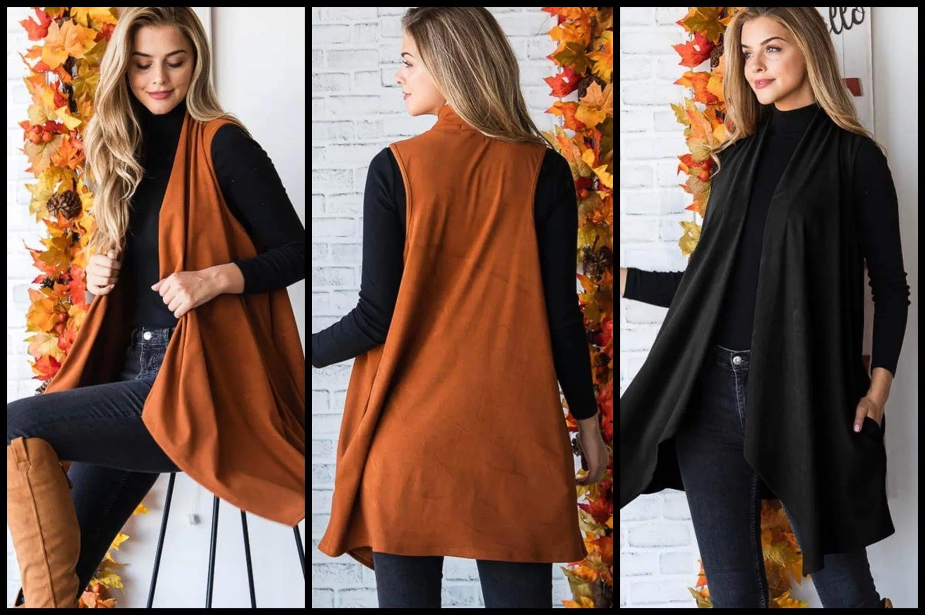 SLEEVELESS SOLID OPEN CARDIGAN WITH SIDE POCKET AND ASYMMETRICAL HEM DETAIL