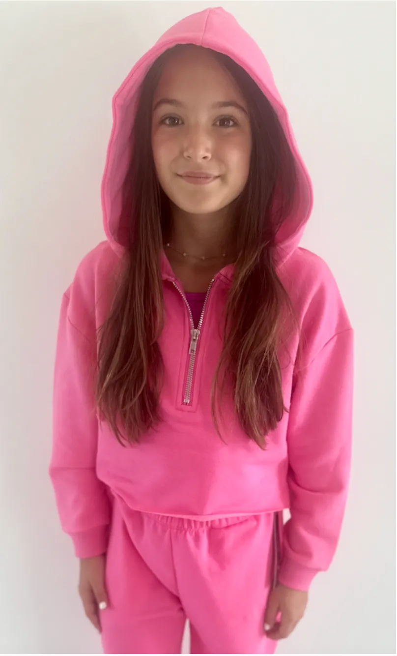 ^Soft Crop Half Zip Hoodie - Pink