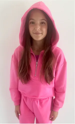 ^Soft Crop Half Zip Hoodie - Pink