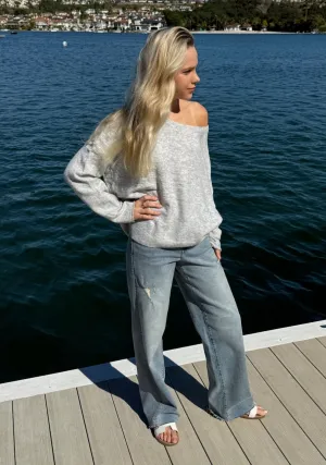 SOFT HEATHERED  SWEATER - SILVER